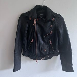 Club Monaco Black Genuine Leather Jacket w Rose Gold Hardware